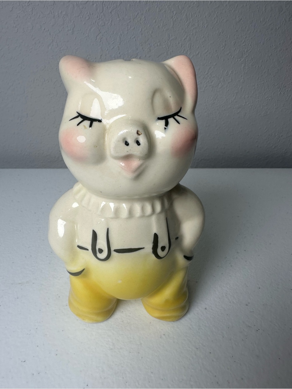 Vintage handpainted Ceramic Piggy bank in Cream and Yellow - Decorative Home art
